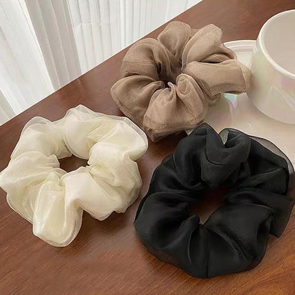Double-Deck Solid Colour Organza Mesh Hair Scrunchies Ponytail Hairband Female - Aimall