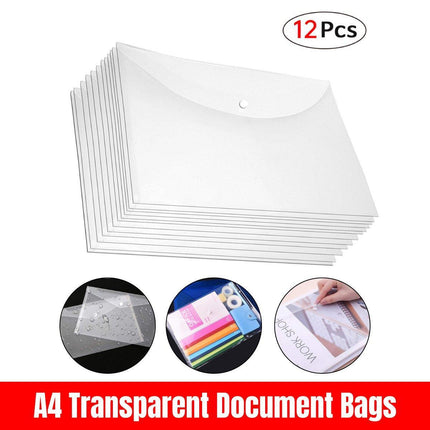 12pcs A4 Plastic File Bag Translucent Document Storage Pouch with Button Closure