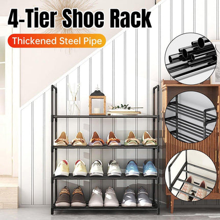 4-Tier Metal Shoe Rack Organizer Dustproof Shoe Cabinet Storage Shelf for Home
