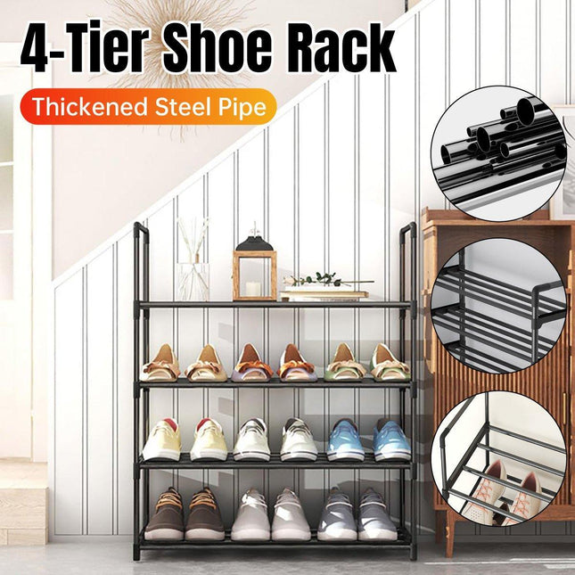 4-Tier Metal Shoe Rack Organizer Dustproof Shoe Cabinet Storage Shelf for Home