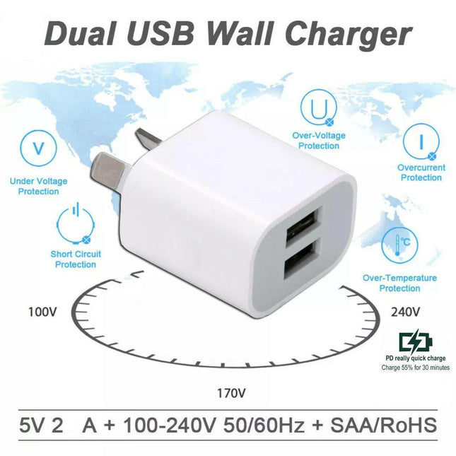 5V2A Dual Usb Wall Charger Au Plug Power Adapter Cable For Iphone 678 X 11 Ipad - Aimall