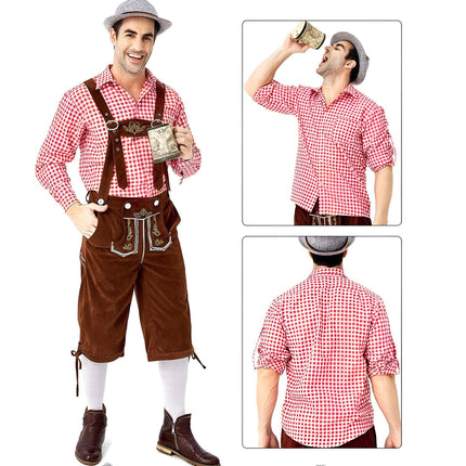 Oktoberfest Mens Lederhosen Costume Bavarian German Beer Embroidered Outfit - Aimall