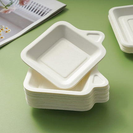 100PCS Degradable Paper Plates Thickened White Rectangular Cake Paper Plate
