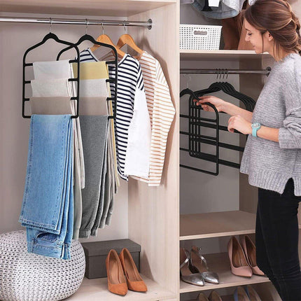 5PCS Multifunctional Non-slip Flocking Rack Multi-layer Hanger Wardrobe Storage