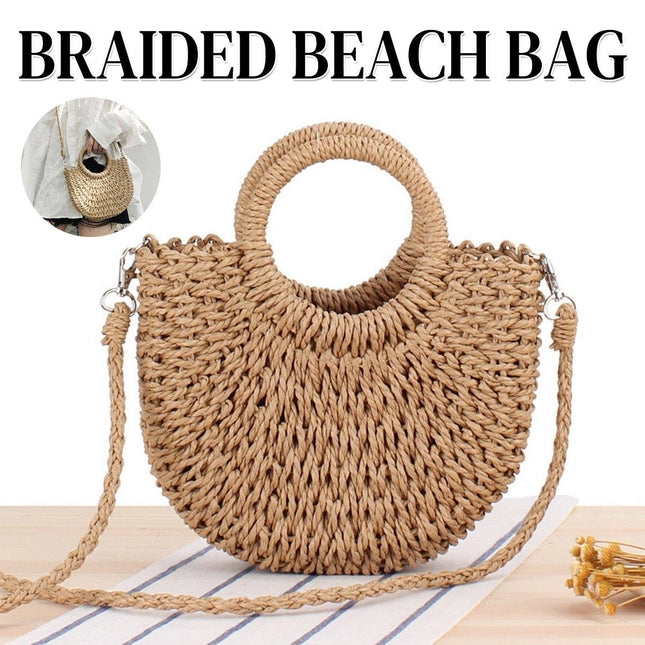 Half Round Woven Beach Bag Holiday Handbag Summer Tote for Travel and Shopping