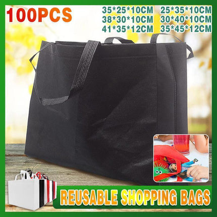 100X Reusable Shopping Bags Tote Bag Washable Eco Friendly Non Woven Folding Bag Black - Aimall