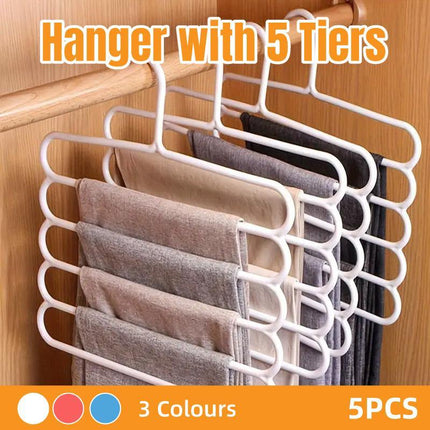 5pcs 5 Tier Trouser Rack Multifunctional Hanging Wardrobe Scarf Tie Hanger Set