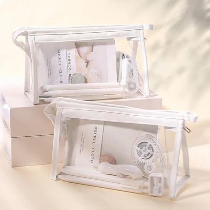 2PCS Transparent Zipper Pencil Case Cosmetic Pouch Pen Storage Bag for Girls