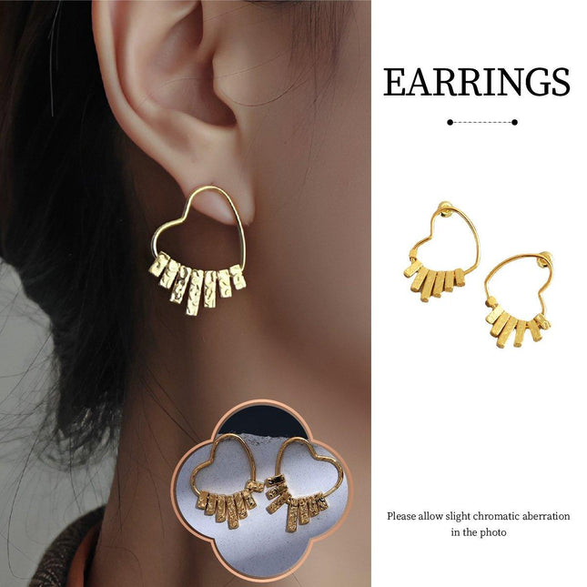 Swinging Textured Long Heart Earrings Elegant Fashion Jewelry for Women Gift