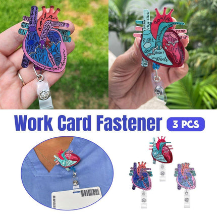 3PCS Nurse Medical Heart Shaped Student ID Badge Tag Easy Closure Lanyard Holder