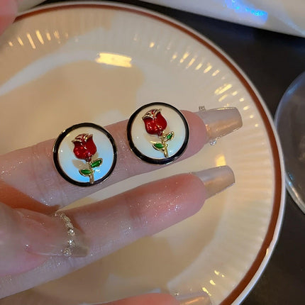 Vintage Rose Flower Stud Earrings for Women Elegant Floral Earrings Jewelry Gift