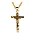 Men Stainless Steel Gold Silver Black Jesus Crucifix Pendant Chain Necklace Gold&Black - Aimall