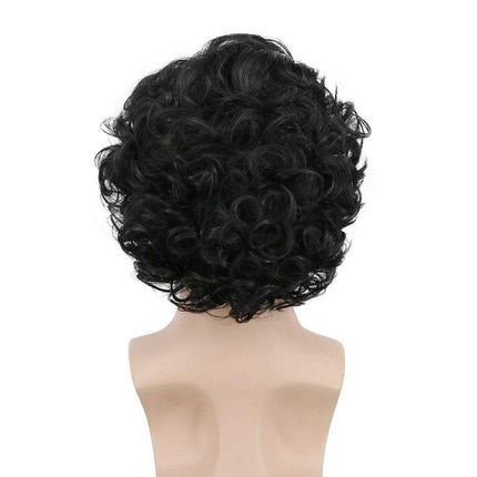 Mens Short Curly Hair Wig Black Natural Looking Hairpiece for Daily Costume Use