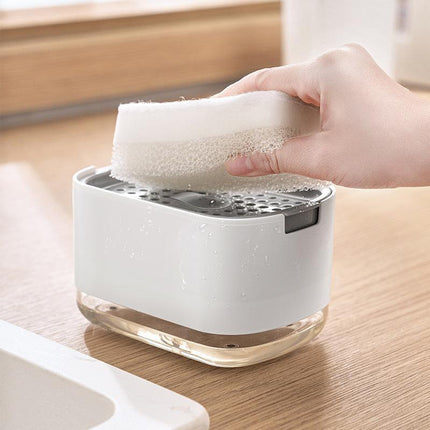 2in1 Soap Dispenser Pump Sponge Holder Countertop Dishwashing Liquid Container - Aimall
