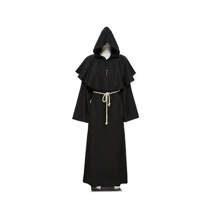 Medieval Friar Hooded Robe Monk Cross Necklace Renaissance Cosplay Costume AU - Aimall