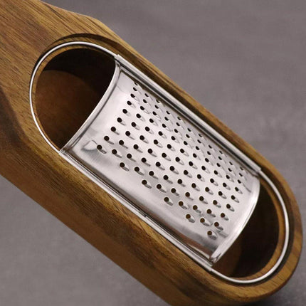 Premium Stainless Steel Cheese Grater with Acacia Wood Handle Scraper Planer