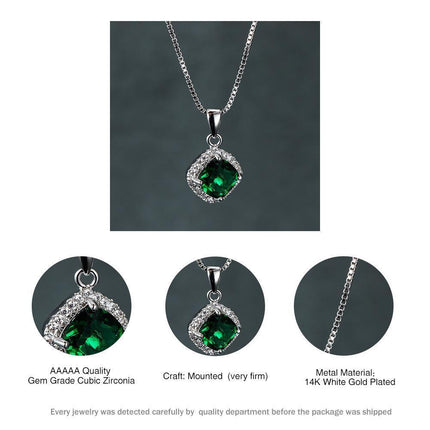 Fashion 925 Sterling Silver Stunning Square Cubic Zircon Pendant Necklace Chain - Aimall