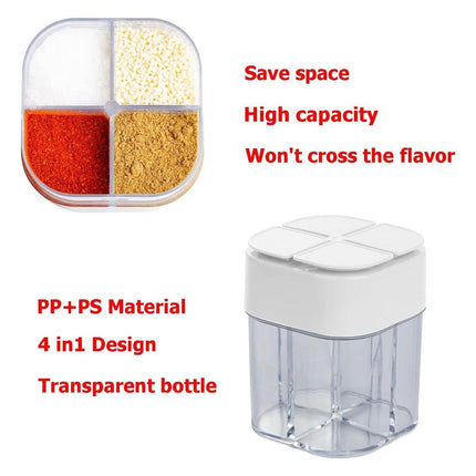 4X 4 in1 Seasoning Jar 4 Compartment Spice Storage Box Kitchen Organisation Case