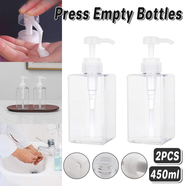 2PCS Square Bottle Travel Cosmetic Hand Soap Shampoo Lotion Dispenser Refillable