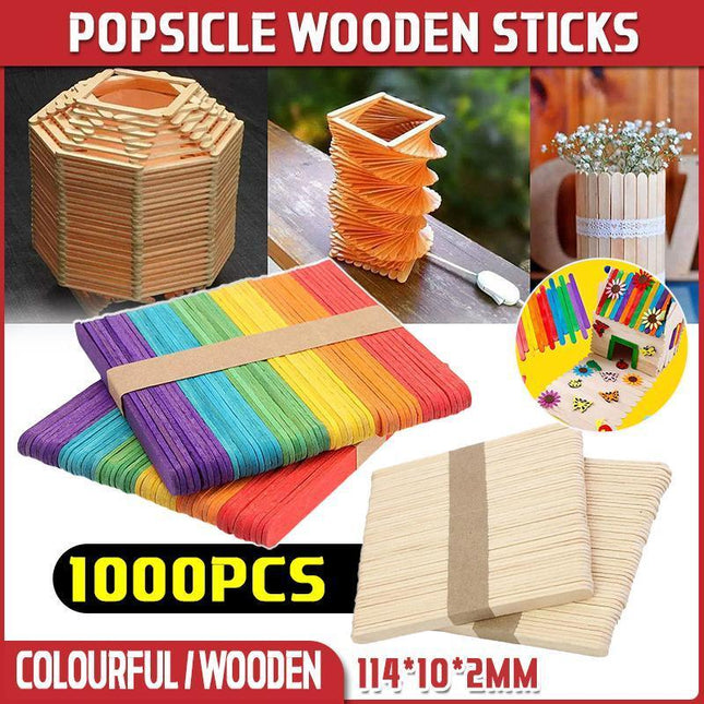1000PCS Natural Wooden Craft Sticks Paddle Pop Sticks Ice Cream coffee stir - Aimall