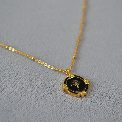 Black Polaris Oval Pendant Necklace Simple Court Style Fashion Jewelry Women