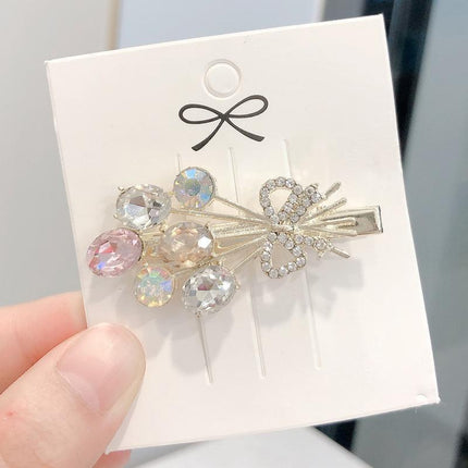 Fashion Women Crystal Hair Clip Barrette Rhinestone Flower Spring Pearl Hairpins - Aimall