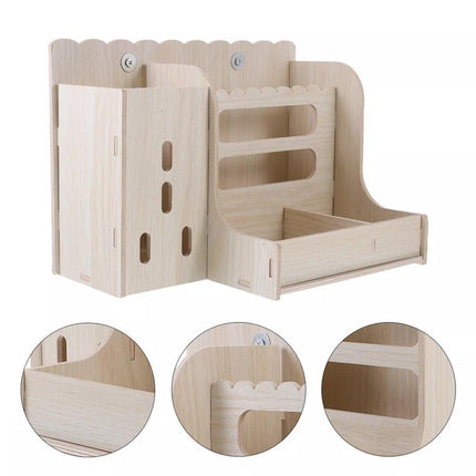 Wooden Feeder Stand Rabbit Guinea Chinchilla Food Basin Multi-Function Kettle