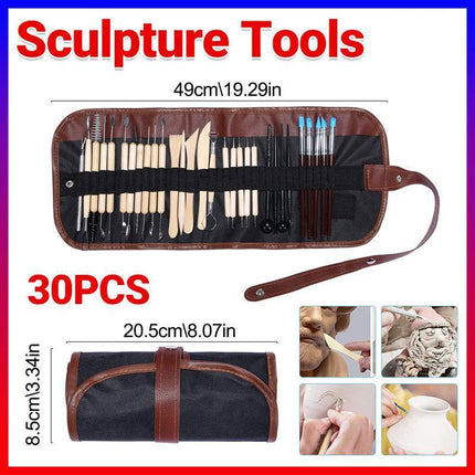 30PCS Clay Sculpting Carving Pottery Tool Set Bag Kit Modelling DIY Sculpture - Aimall