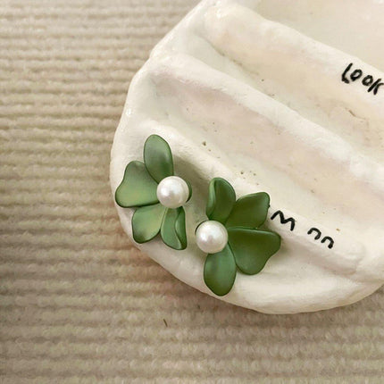 Small Fresh Green Frosted Petal Earrings Fashion Jewellery Women Trendy