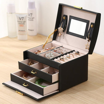 Jewellery Box Organizer Case Holder Storage Earring Ring Jewelry Display Leather - Aimall