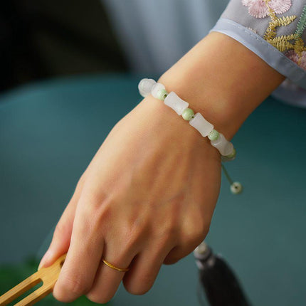 Bamboo Shape Stone Beaded Bracelet Adjustable Hand Rope Natural Stone Fashion - Aimall