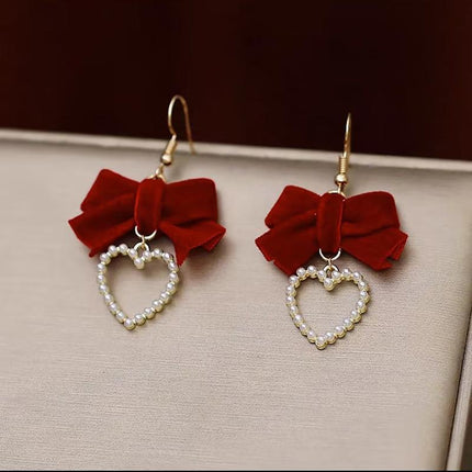 Red Flower Heart Zircon Earring Stud Wedding Party Drop Dangle Jewelry Christmas - Aimall