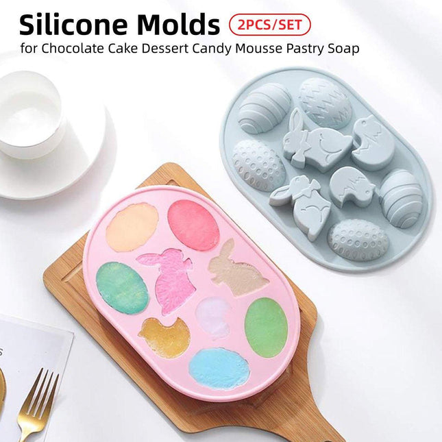 2PCS Easter Rabbit Egg Silicone Molds DIY Baking Mold for Cake Chocolate Decor