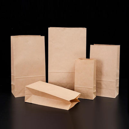 500PCS Kraft Food Paper Bags Brown Flat Bottom Lunch Bags Party Favour Bag - Aimall