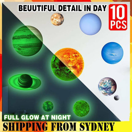 Glow In The Dark Solar System Wall Sticker 10 Planet - Aimall