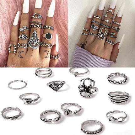 Vintage Boho Knuckle Ring Set 11-15PCS Punk Midi Finger Rings Jewelry Gift - Aimall