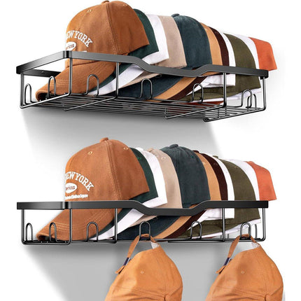2pcs Metal Hat Organiser Wall Mounted Hat Rack Display Storage Hanger Shelf