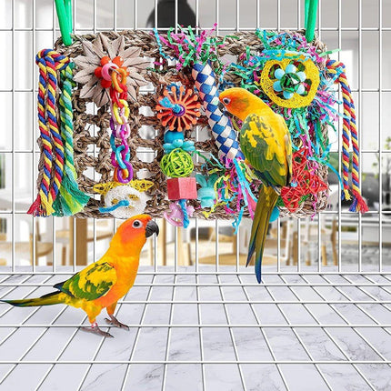 Parrot Gnawing Toys Woven Grass Nets Colourful Chewing Bird Cage Play