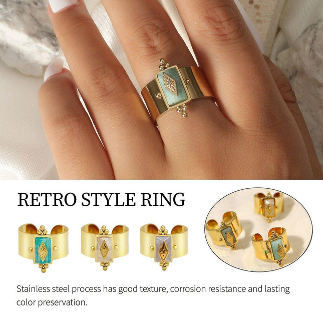 Female Titanium Steel Ring with Natural Stone Fashion Jewellery Women