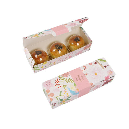 25pcs Long Strip Clamshell Packaging Box 3-Compartment Dessert Storage Box