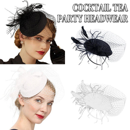 Women Retro Feather Bridal Veil Headwear Festival Stage Top Hat Hair Accessories