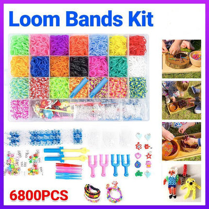 6800PCS Loom Bands Kit Bracelet Mixed Colour Rubber Refill Clip Hook Charms DIY - Aimall