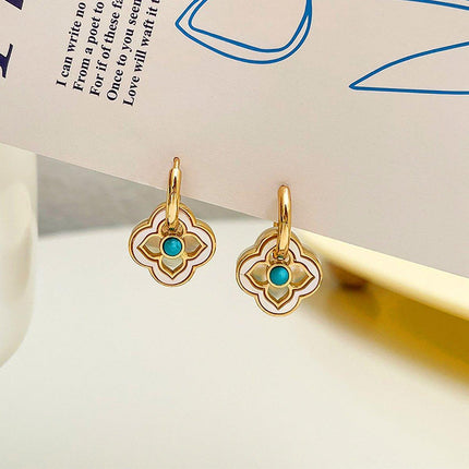 New Chinese Style Multi-Wear Natural Shell Four-Leaf Clover Earrings for Women