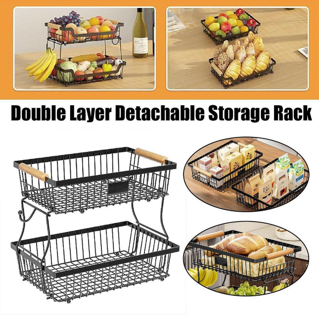 Household Double Layer Kitchen Storage Rack Removable Fruit Vegetable Organizer