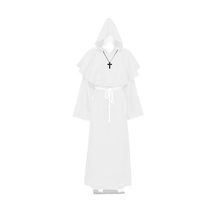 Medieval Friar Hooded Robe Monk Cross Necklace Renaissance Cosplay Costume AU - Aimall