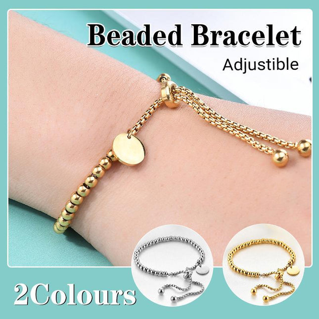Ladies 18K Gold Plated Titanium Steel Chain Bead Ball Bracelet Cuff Gift - Aimall