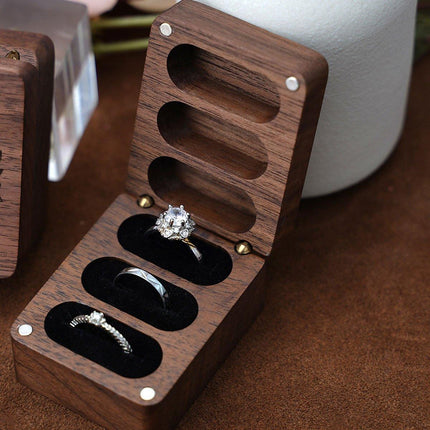 Wooden Ring Jewellery Box High Storage Box with Three Compartments for Rings