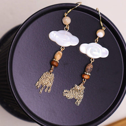 Mother of Pearl Tassel Earrings Auspicious Clouds Fashion Jewellery Women