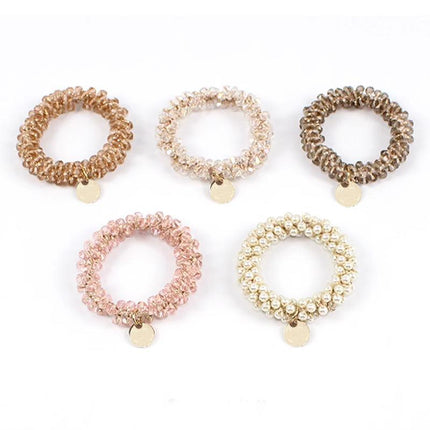 Women Rope Scrunchie Ponytail Holder Pearl Beads Elastic Hair Band Hair Tie Rope - Aimall