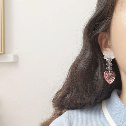 Pink Heart Earrings Long Cute Heart Shaped Dangle Jewelry Women Fashion